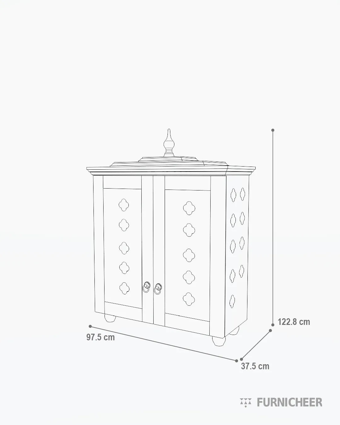 Brown Wood 2-Step Prayer Unit with Drawer Size Diagram