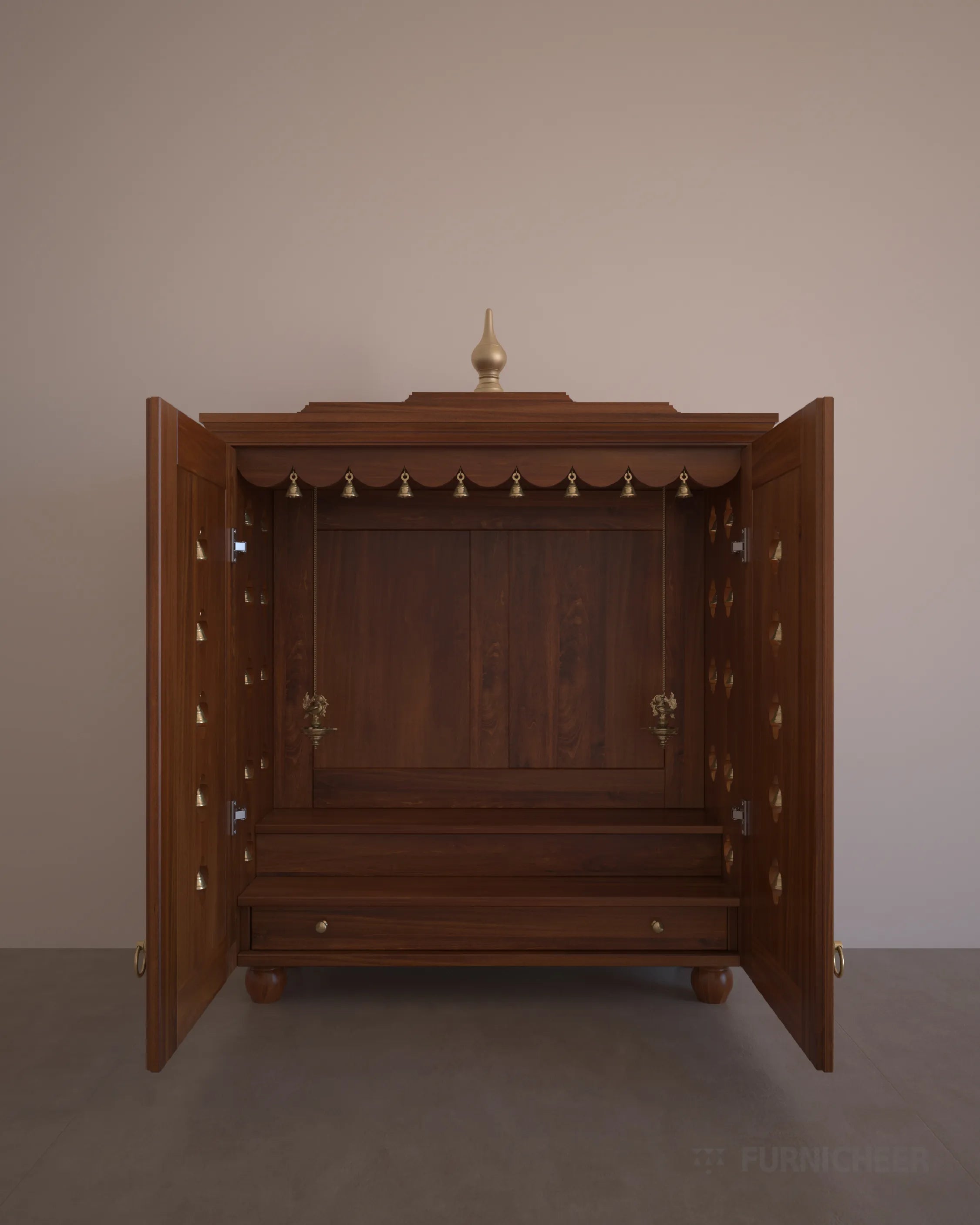 Brown Wood 2-Step Prayer Unit with Drawer 