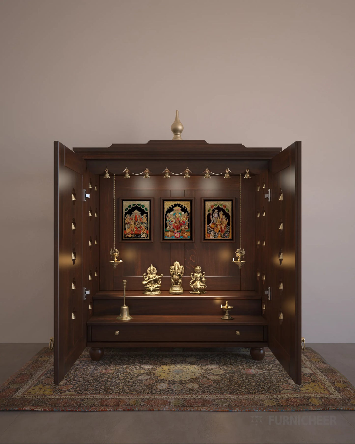 Dark Brown 2 Step Pooja Mandir for Home 