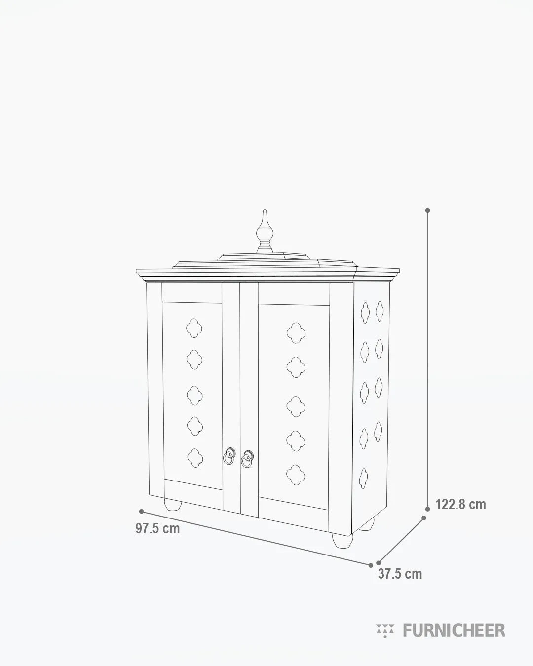 Solid Wood 2 Step Puja Temple With Drawer Size Diagram