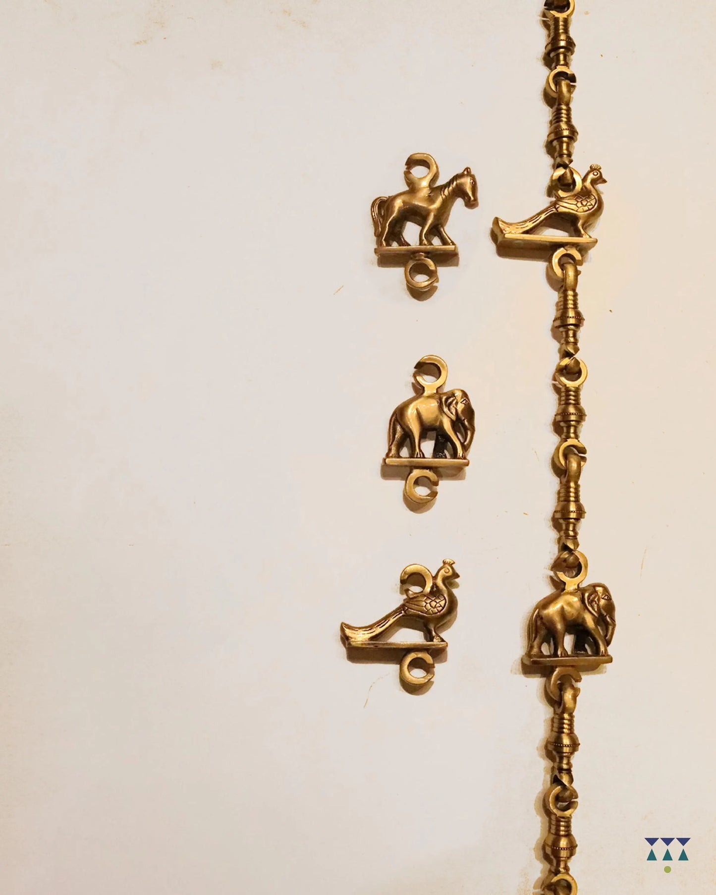 ANANTA - Indian Jhula in Walnut Finished Solid Wood & Brass Chain Links with small animal motifs