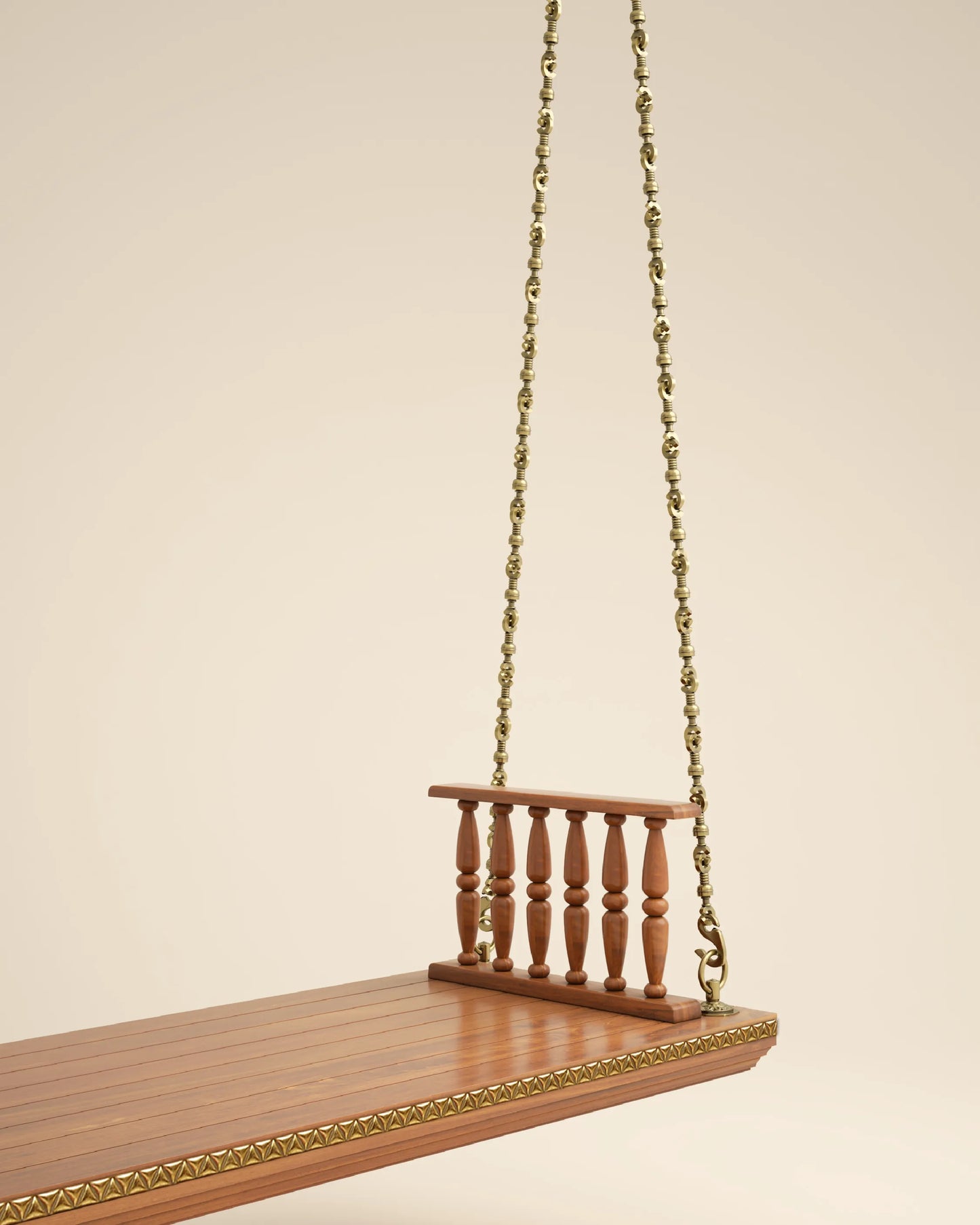 Decorative Wooden Swing Bench with Arm Support
