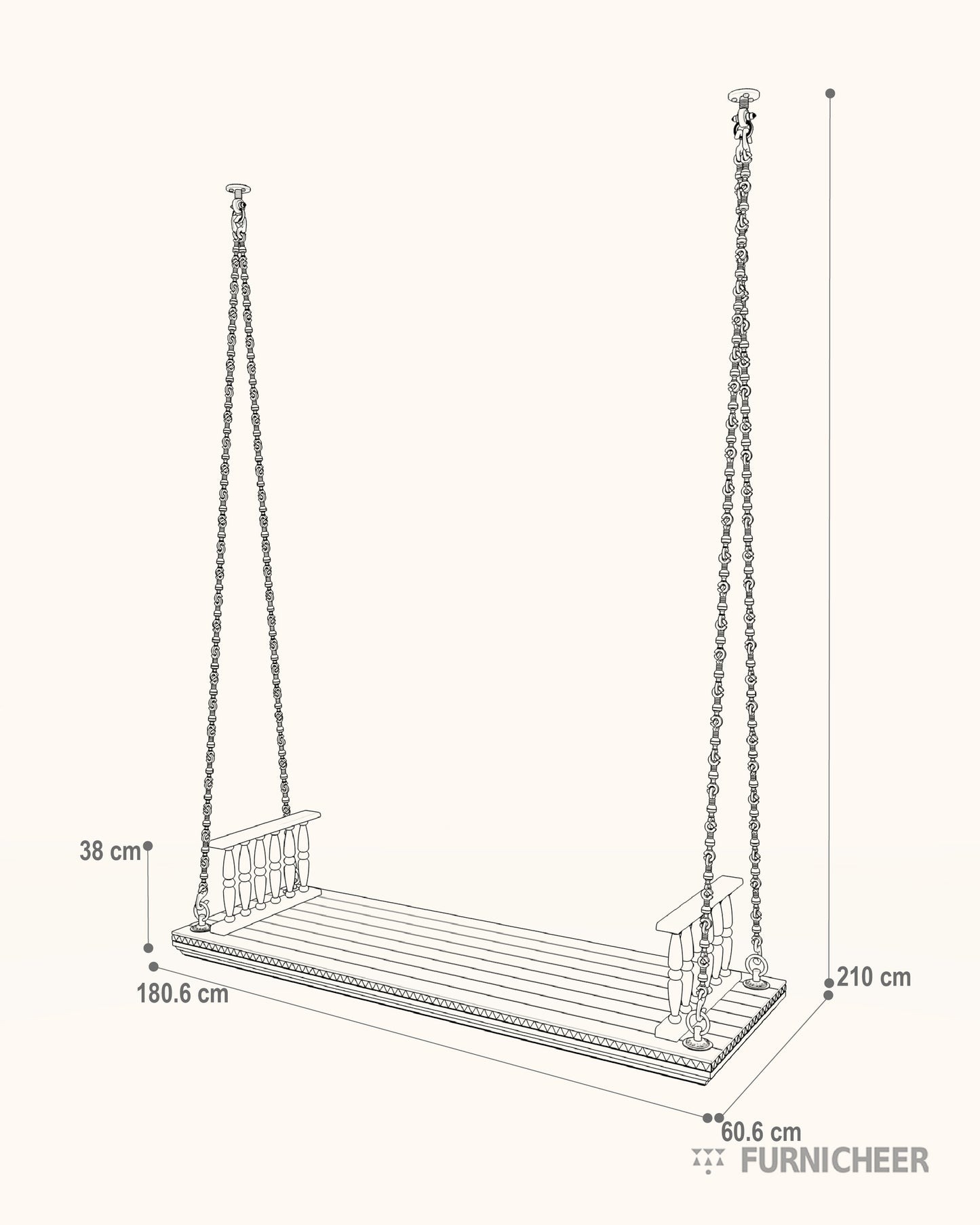 Solid Wooden Jhula for Living Room Size Diagram