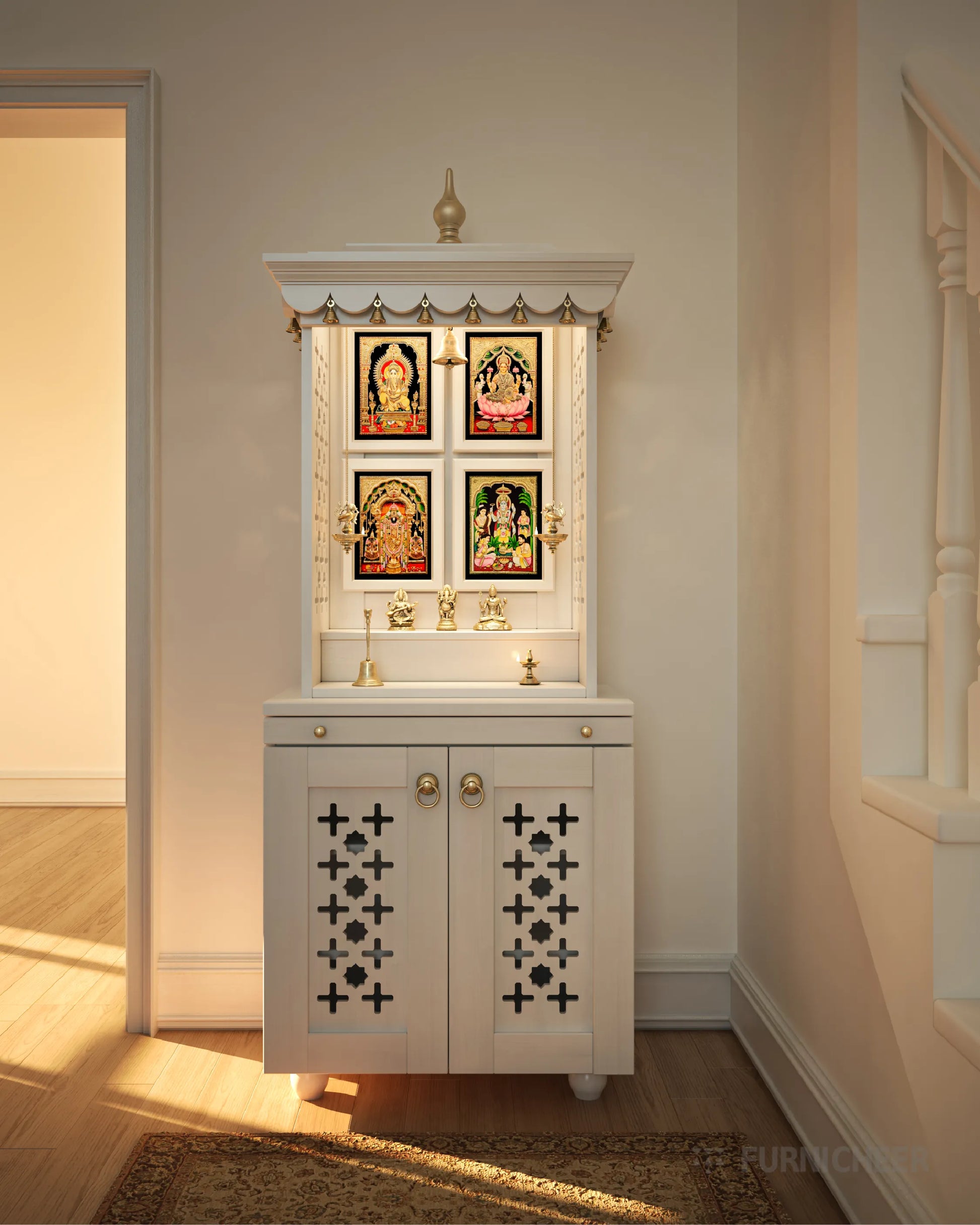 Solid Wood White Pooja Mandir for Home 