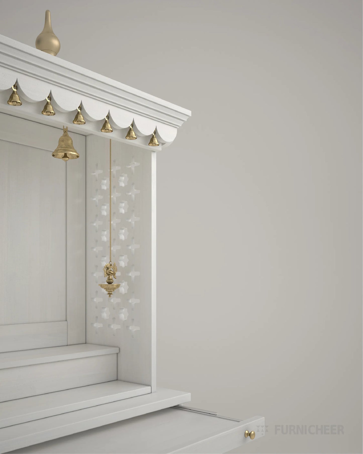 White Mandir with brass accents details