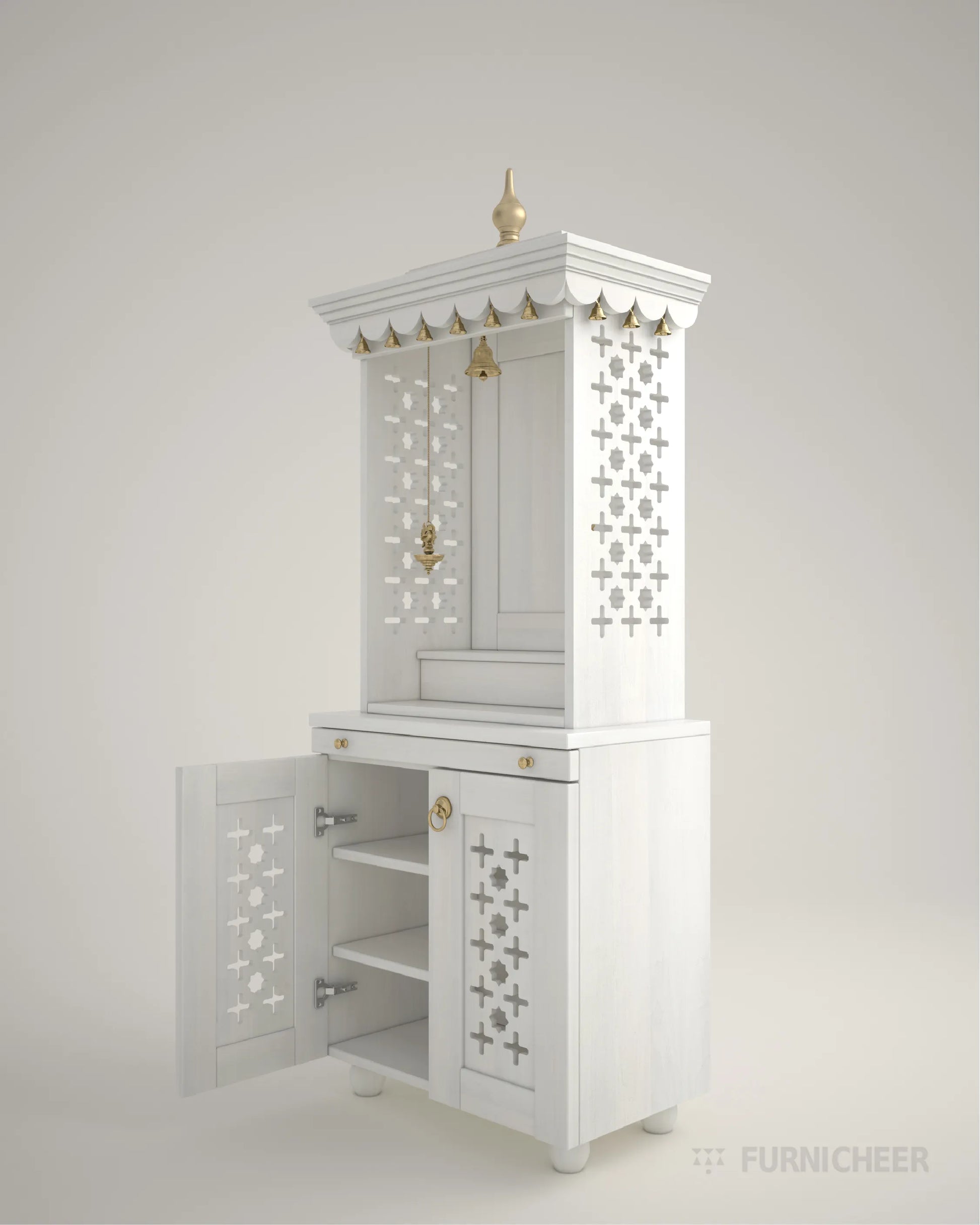 White Wooden Mandir for Home and office
