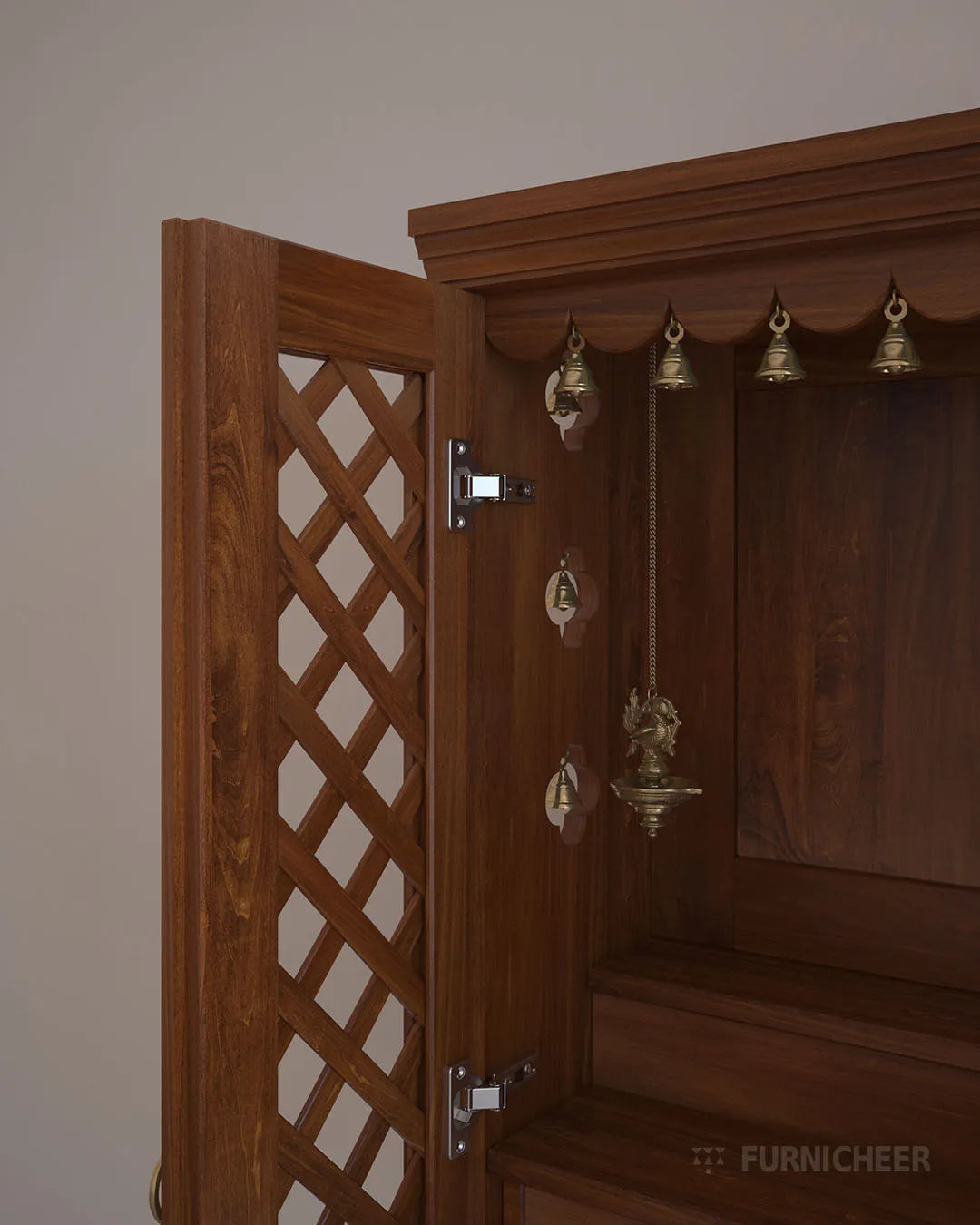 Ethnic Wooden Temple with Door and brass accents