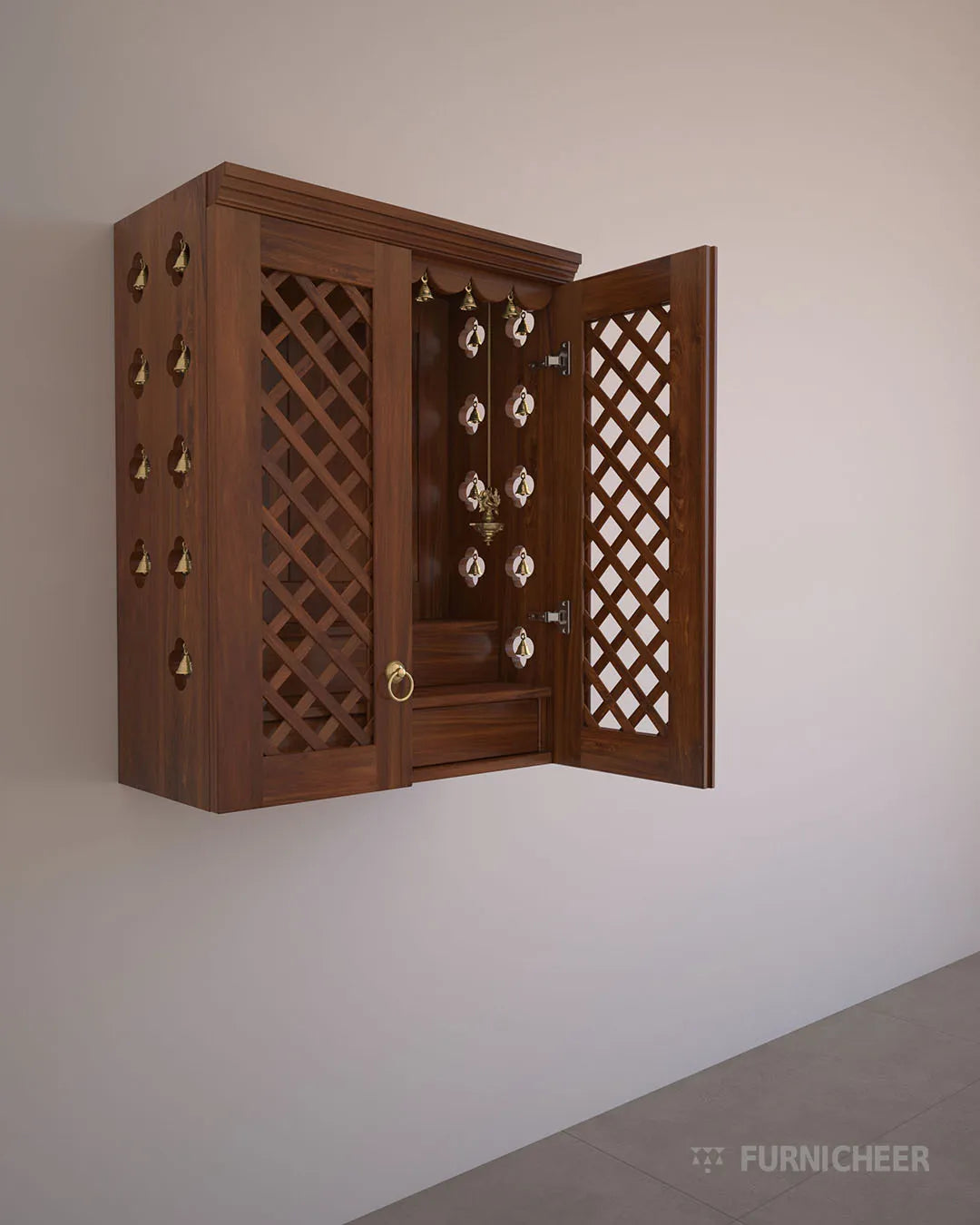 Best Wooden Wall Mounted Mandir with Cabinet
