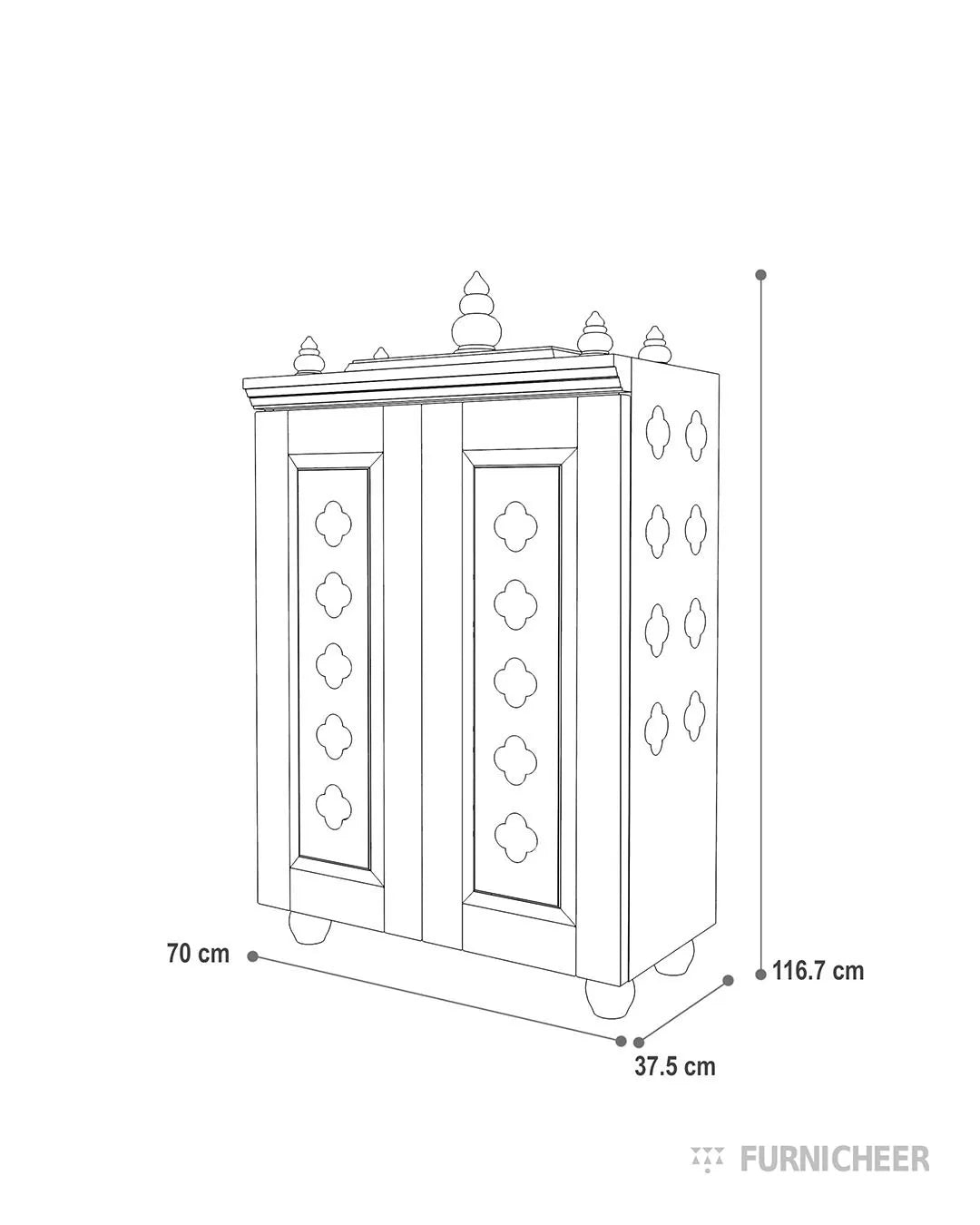 Solid Wood Mandir With Tray & Cutouts Size Diagram