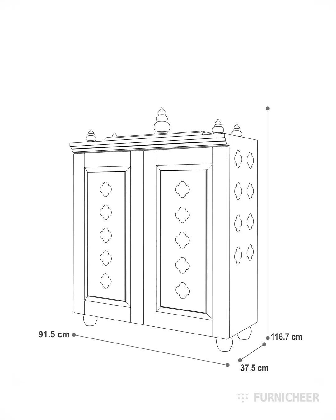 Cherry brown Pooja mandir for home size diagram