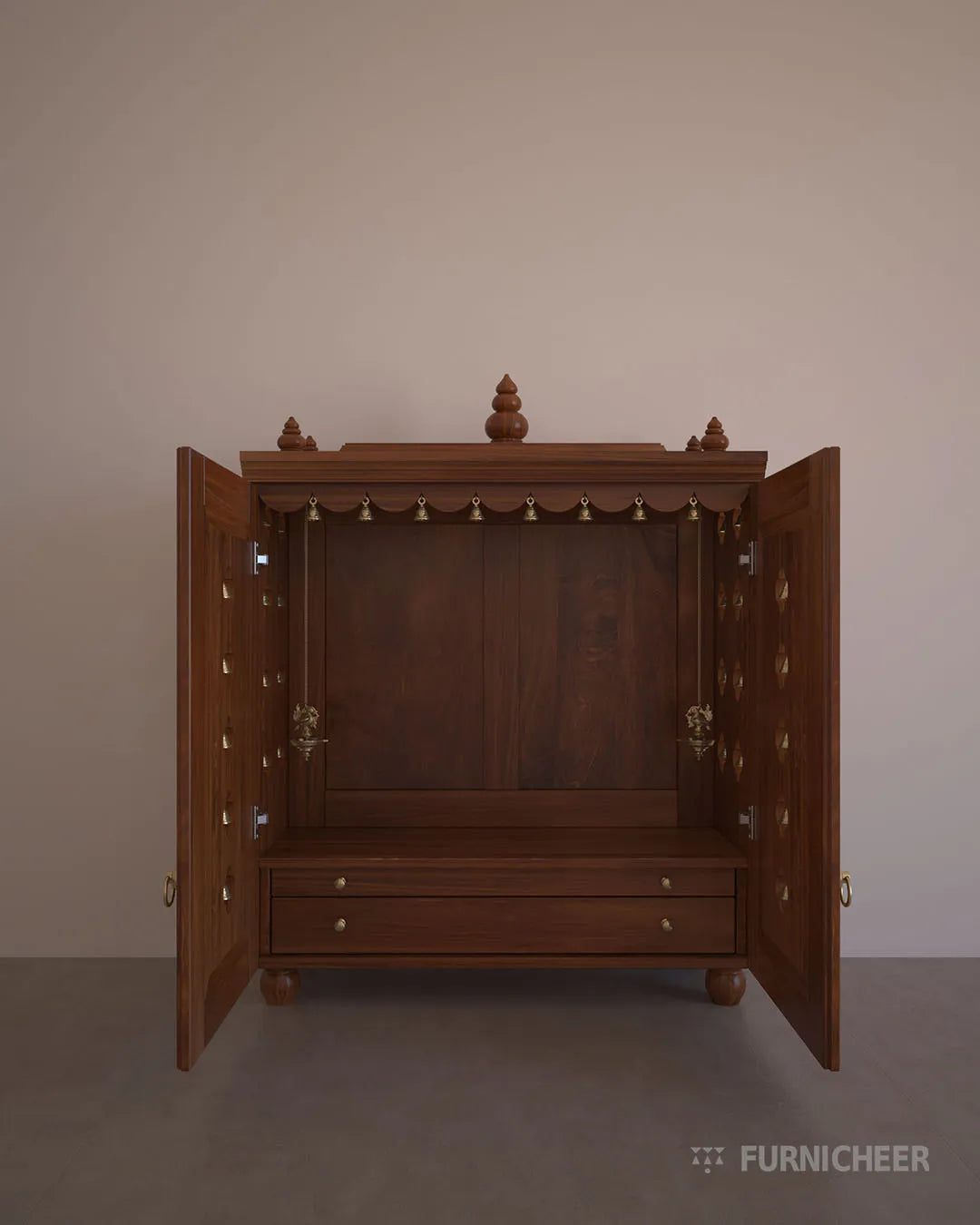 Traditional Wooden Pooja Mandir with door temple