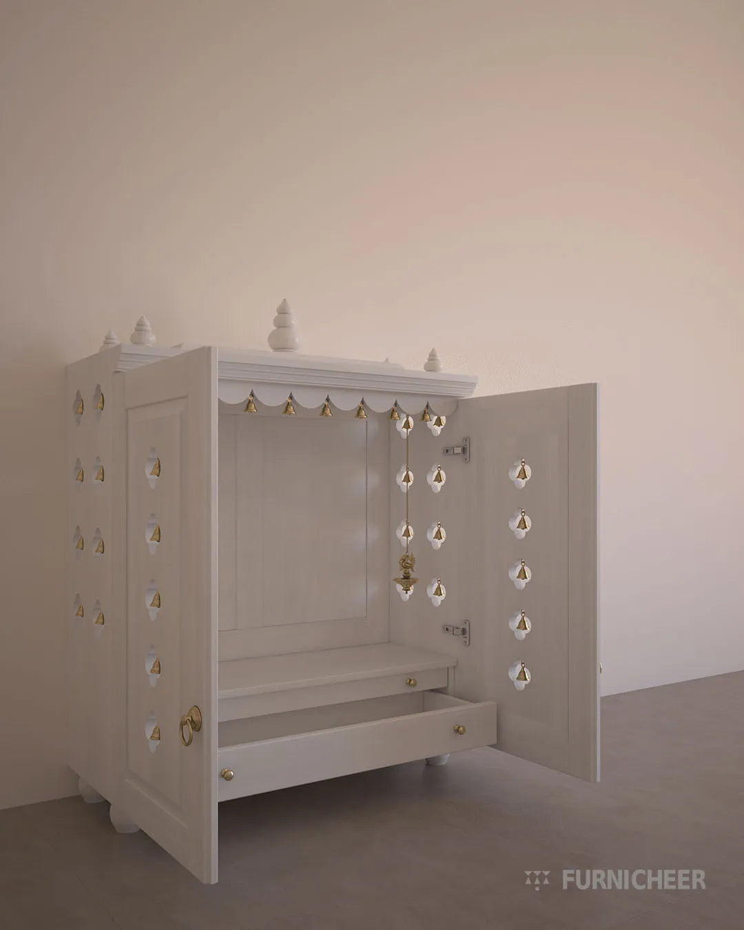 Floor Mounted Wooden Temple in White PU Finish