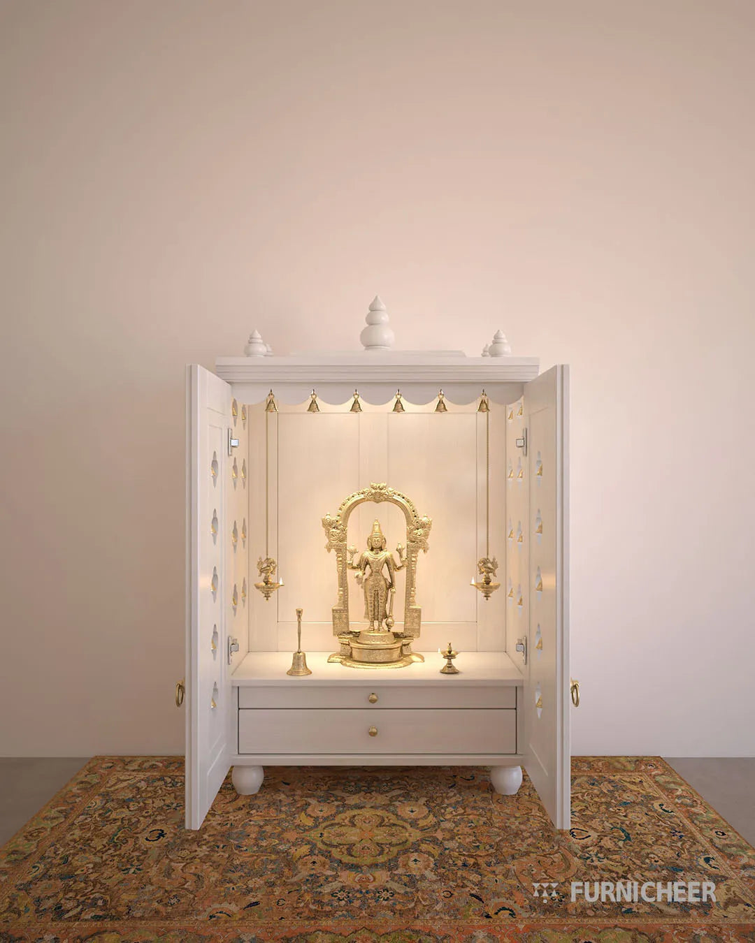 wooden white pooja mandir for home decor