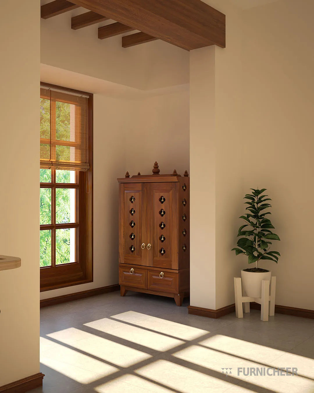 Wooden mandir with extra shelves for home altar