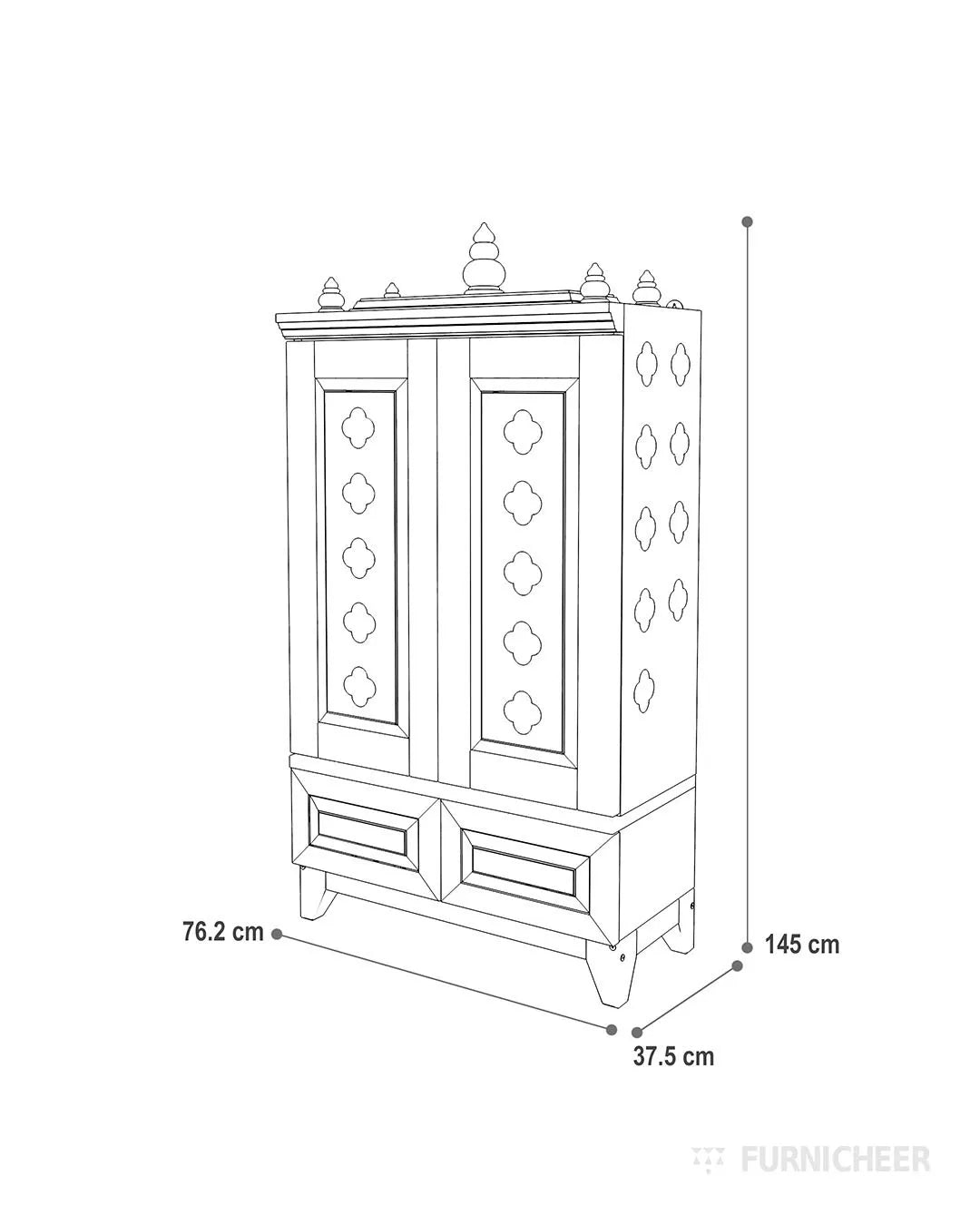 Wooden Puja Cabinet Mandir With Door Size Diagram