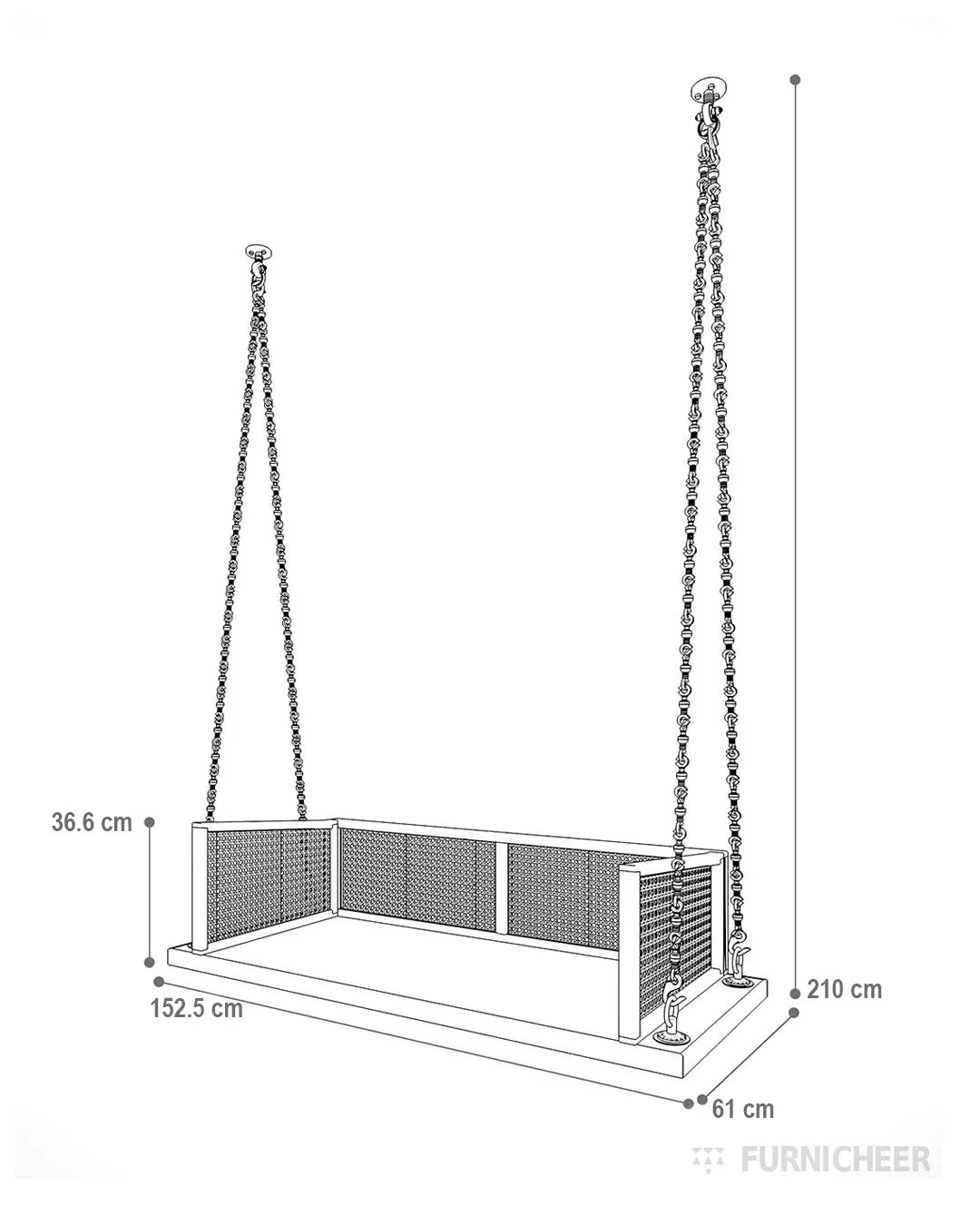 Backrests Wooden Jhula Measurement Size Diagram