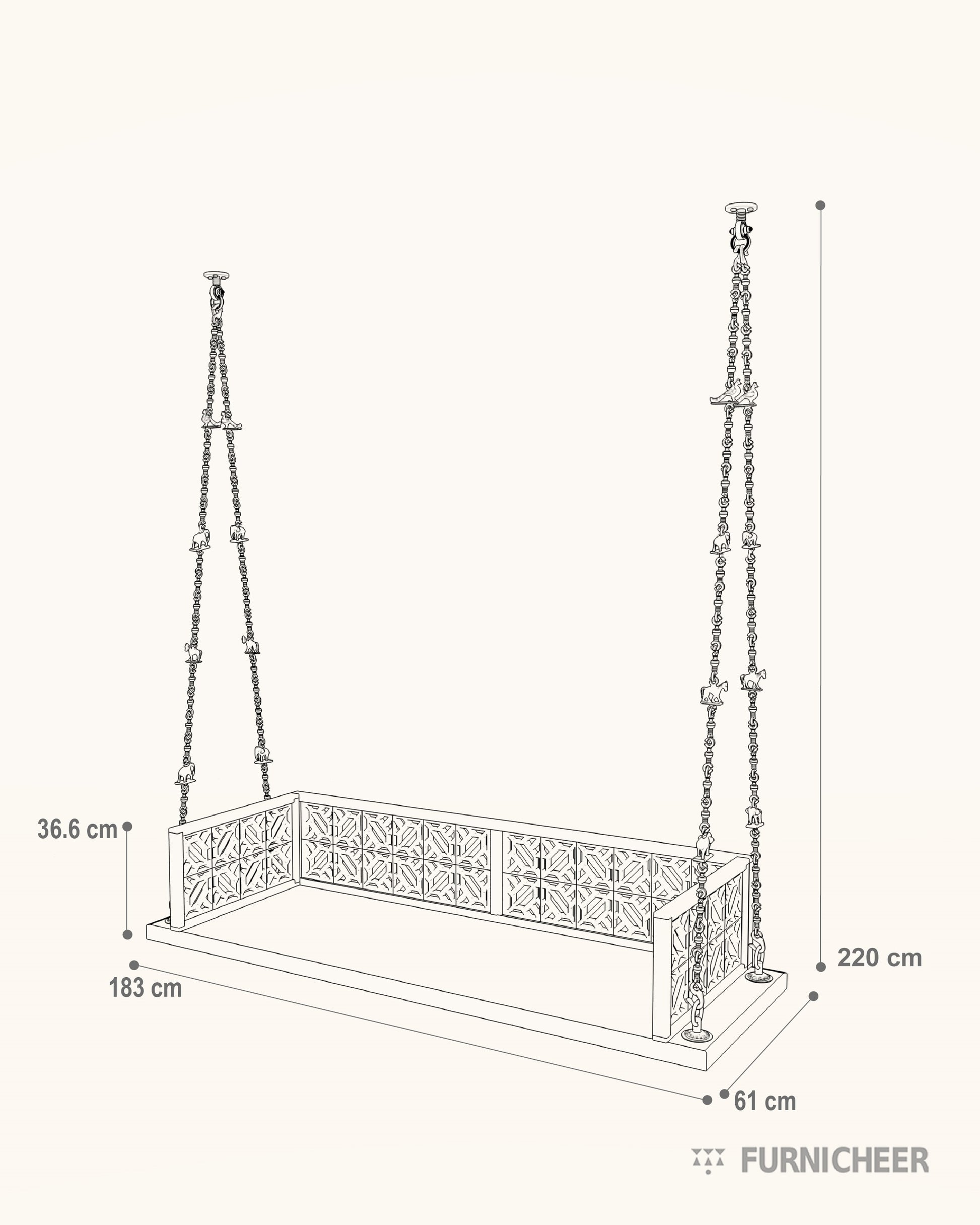 Traditional Wooden Swing with Chain Size Diagram