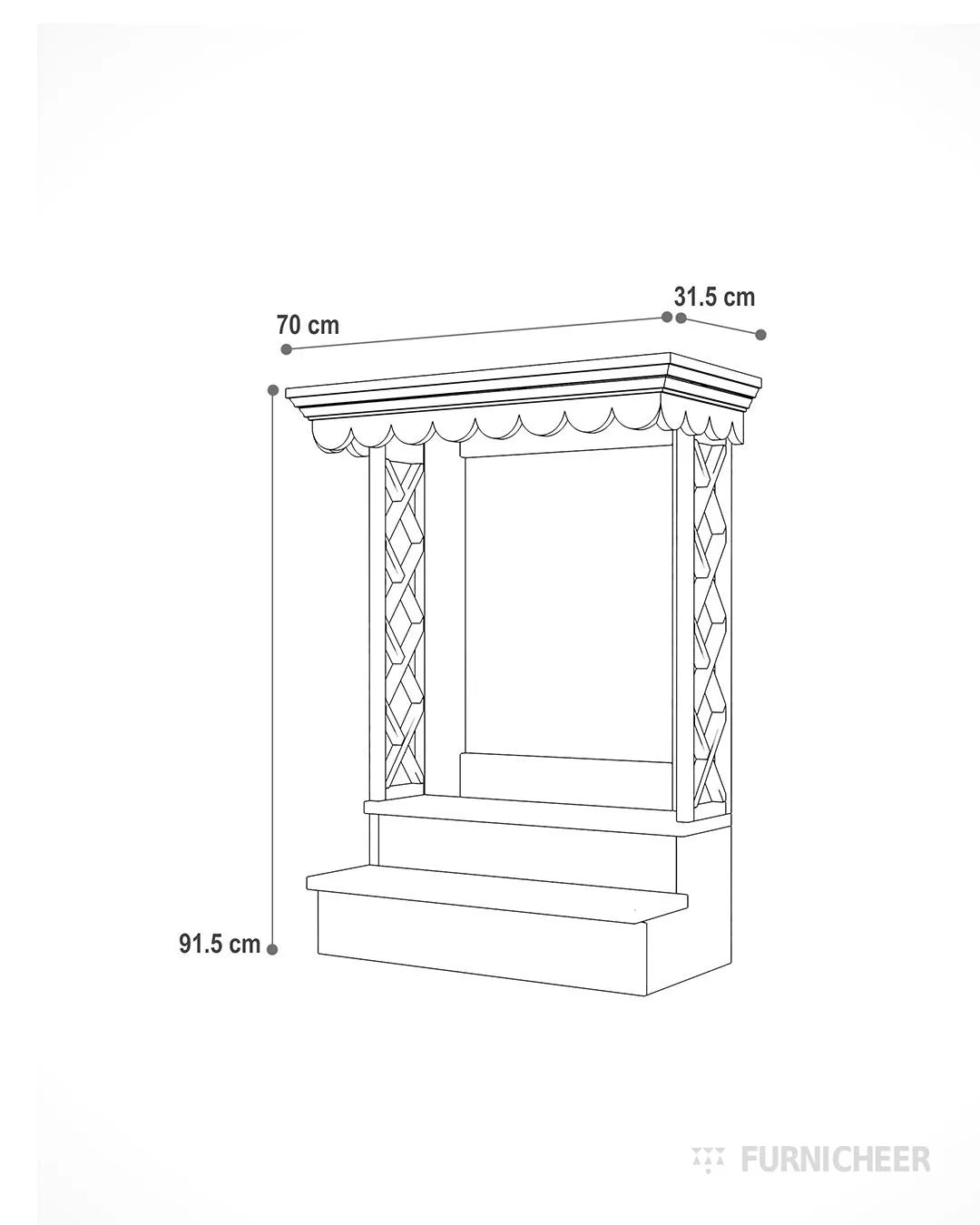 Wall Mount Puja Mandir for office Size Diagram