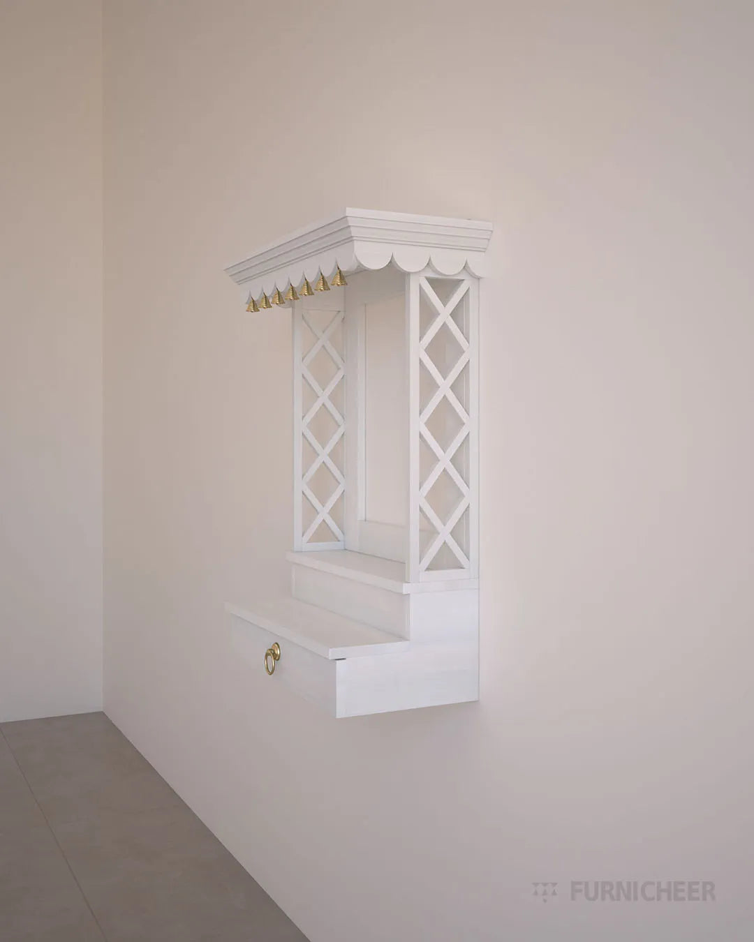 White Traditional Wooden Mandir for Home
