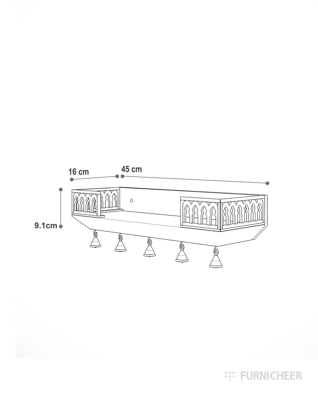 Wall mounted puja mandir in brown for small spaces Size Diagram