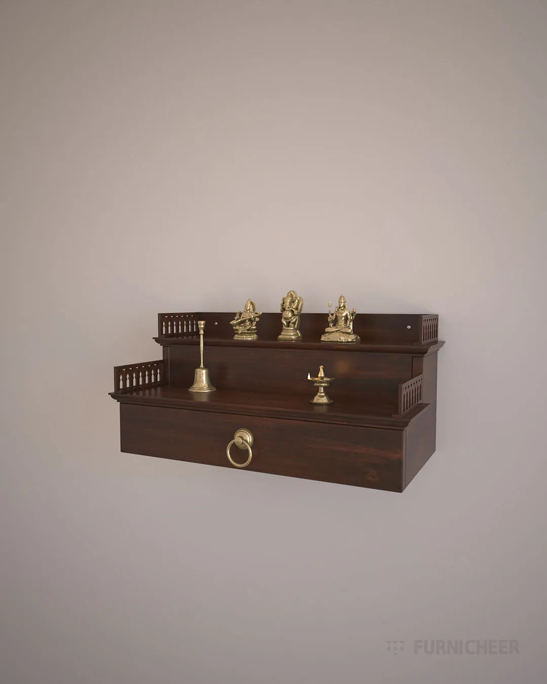 Handmade dark brown solid wood prayer unit