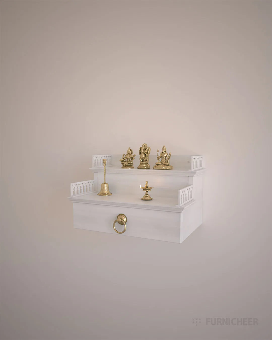 Solid Wooden Two Step Prayer Unit in White PU Finish