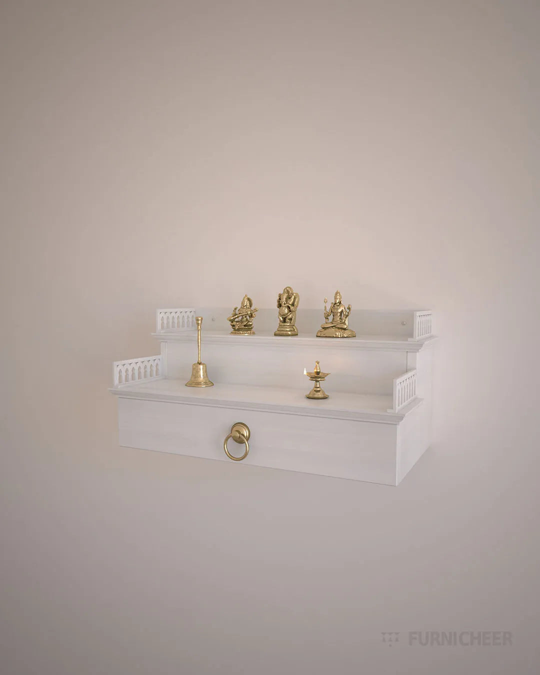 Wall mounted white mandir for home prayer