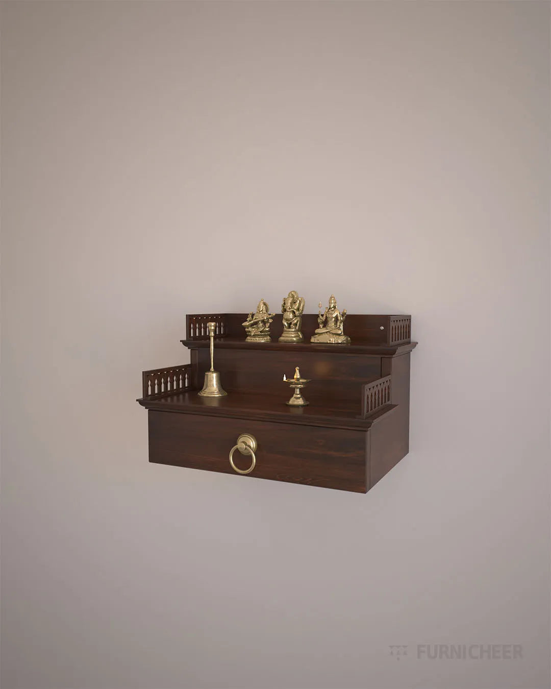 Wall Mount Handmade Prayer Unit with Storage for Small Spaces